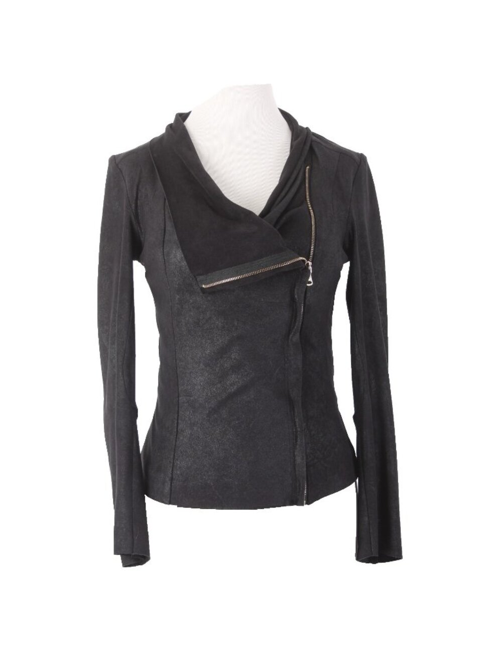 Zara Woman Jacket Sz S Black Collared Zipper Polyester Elastane Moto Jacket